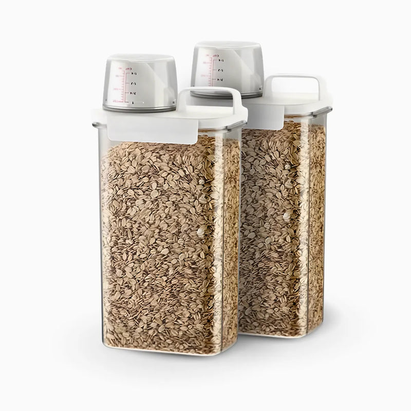 Recipiente Hermético Organizador para Armazenamentos com Copo de Medição - Conjunto de 2 Recipientes