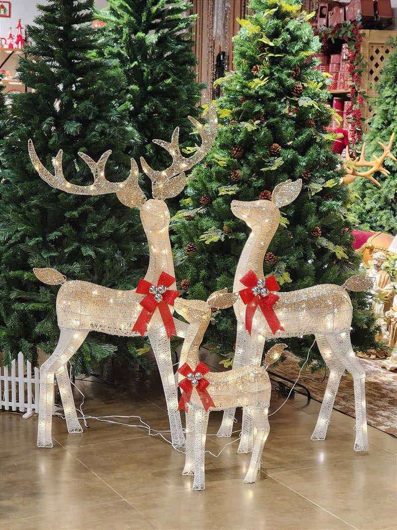 TRIO DE RENAS ARAMADA BRANCA COM CHAMPANHE WARM USO INTERNO E EXTERNO BIVOLT